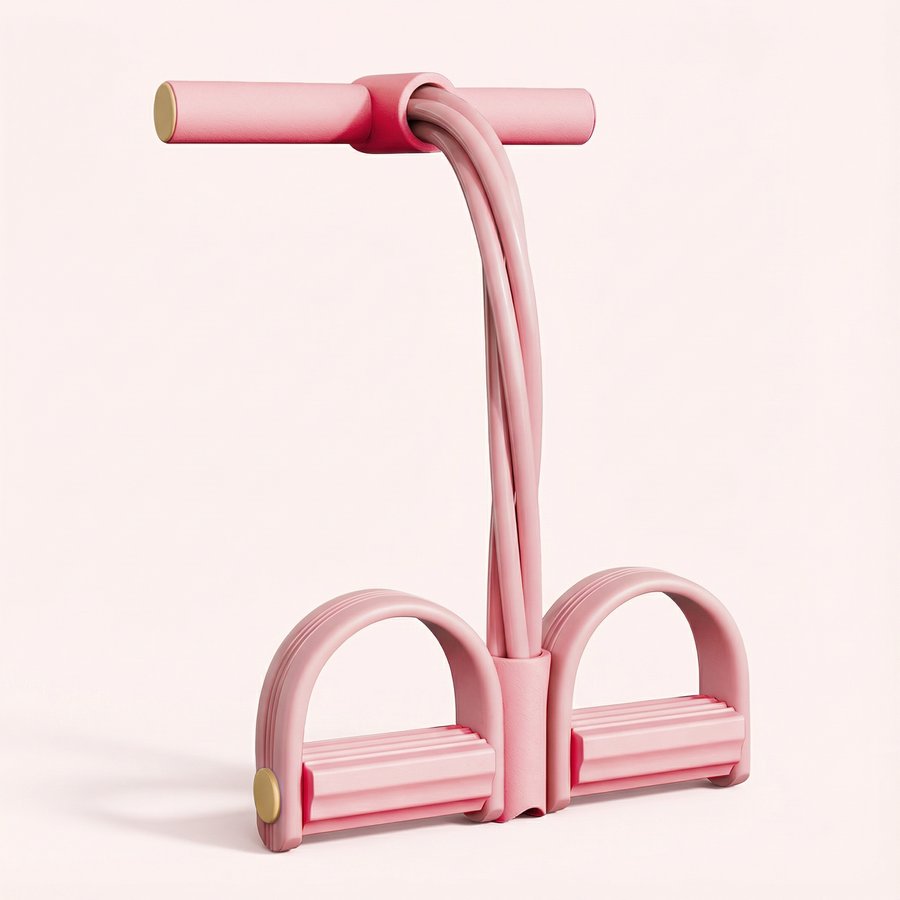 The pink Full Body Toning Exercise Band with its handle and two foot pedals